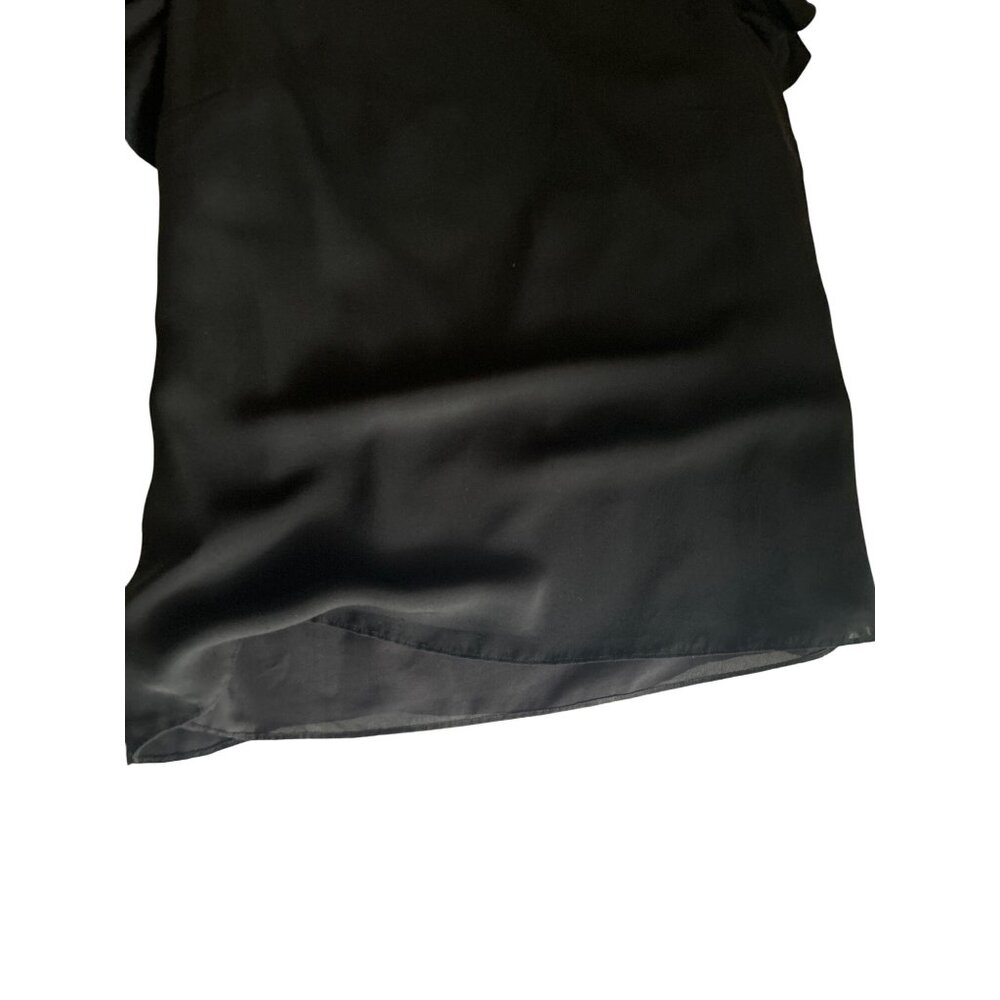 Ann Taylor Black Ruffle Sleeve Lined Silk Blouse - Small - Picture 7 of 8